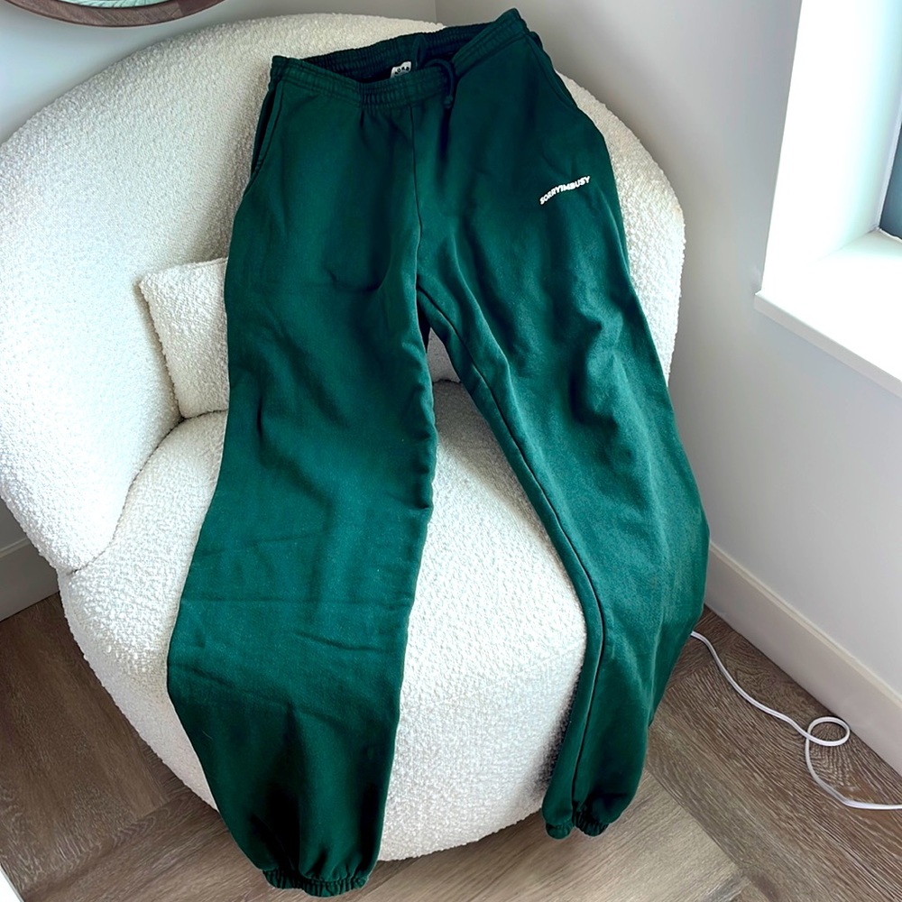 SORRYIMBUSY Forest Green Logotype Sweatpants Small